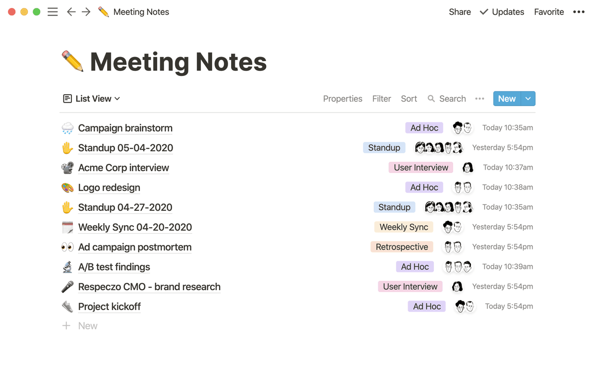 Notion for notes docs