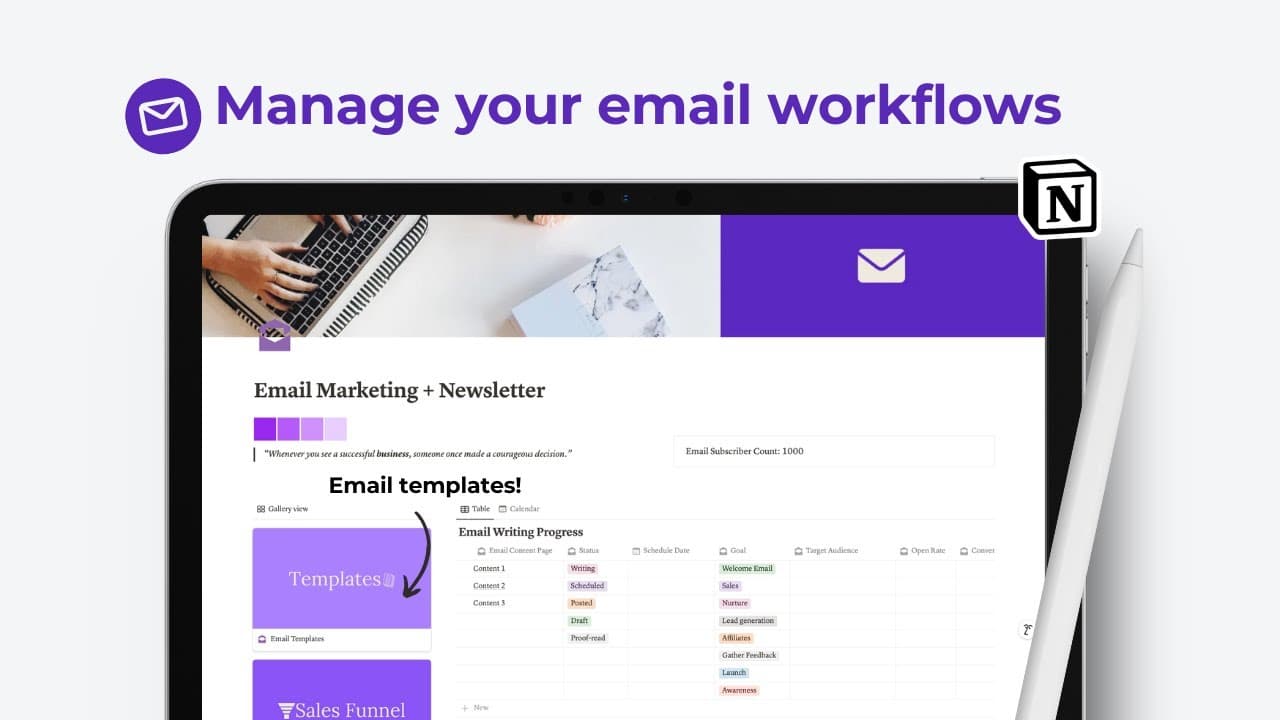 Nurture, Build, and Convert Your Email List with Ease 💌
Are you an email marketer struggling to keep track of your campaigns? With my Email & Newsletter Manager, you’ll never have to worry about messy email workflows again! 