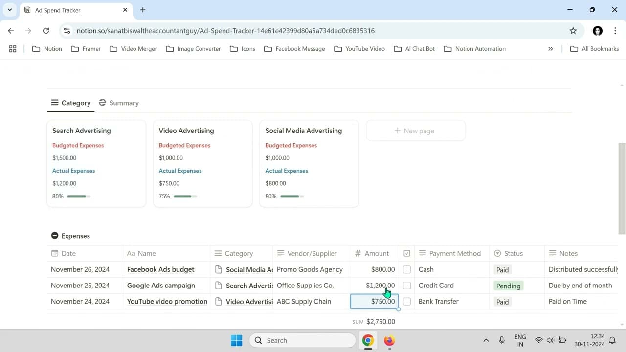 Ideal for those who are looking to track their ad spend expenses, this tracker helps you keep track of ad spend expenses, setting budget, assessing usage and much more.