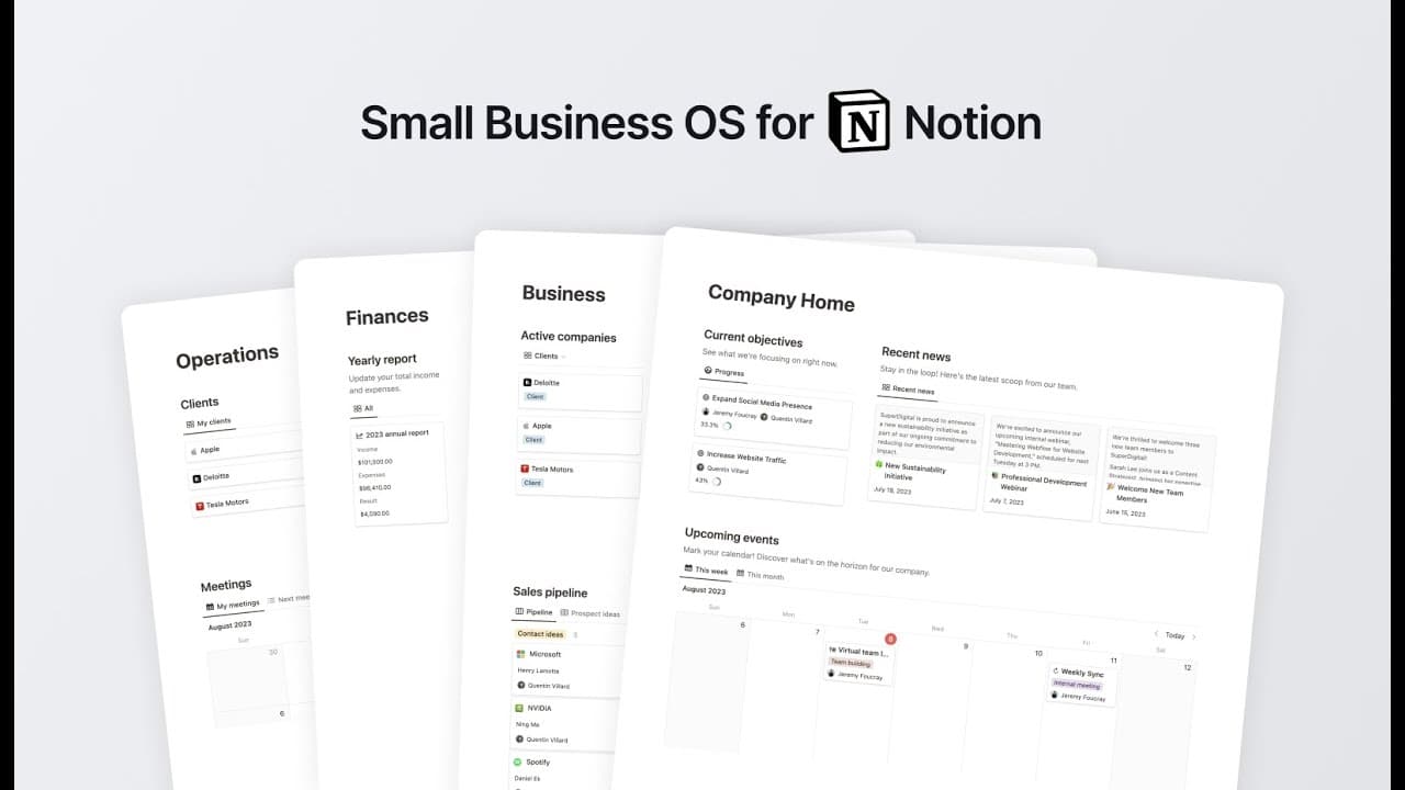Your complete Notion system to help you manage your projects, clients, sales, finances, knowledge and objectives, in one central place.