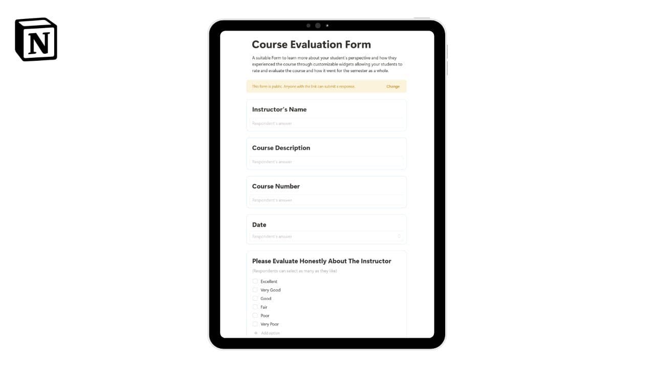 Easy Course Evaluation Forms Tracker Template

Track all Course Evaluations with ease in this simple and easy to use Forms template.

Generate PDF Documents in bulk using https://www.pdfoutput.com/