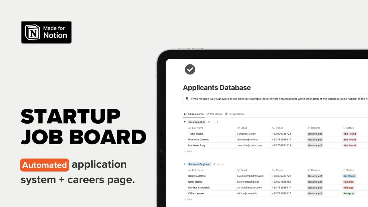 Attract the best talents with this all-in-one Notion careers page + job board + automated application system
