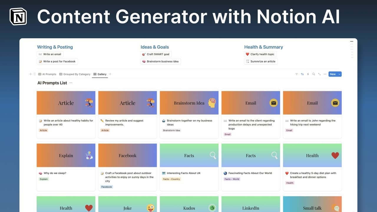 Supercharge Your Productivity

Leveraging the capabilities of Notion AI, this template helps you brainstorm ideas, outline content, and generate polished drafts across various formats and topics.