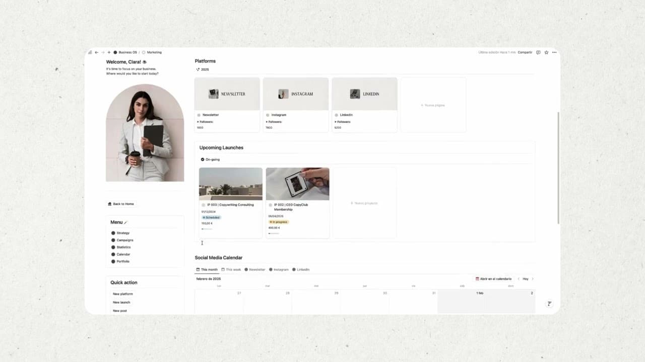 Business OS is a template designed for entrepreneurs and small businesses to manage all key areas of their business in one place.