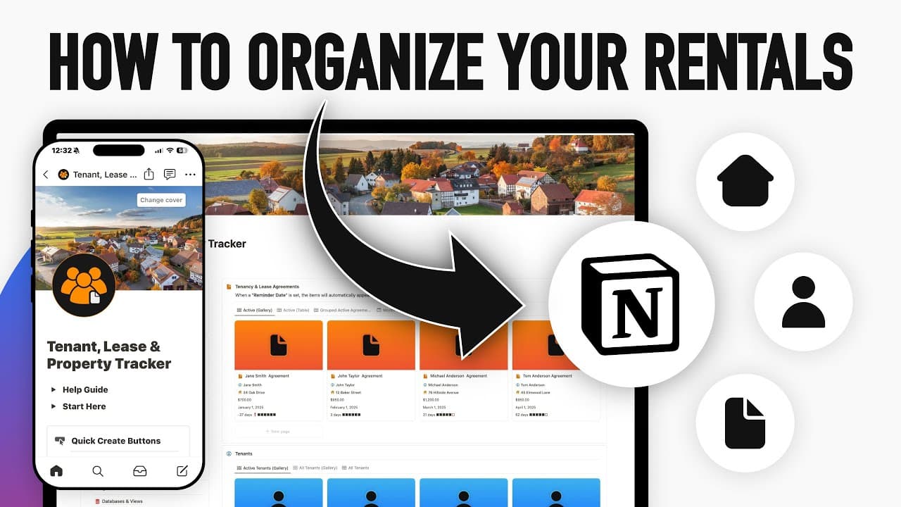 A streamlined Notion template to manage tenants, leases, and properties in one place. Stay on top of lease renewals, rent payments, and occupancy with built-in reminders, calendar views, and quick-access dashboards. Perfect for landlords & property managers.