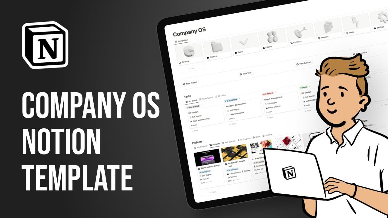 Manage your Company in one place, from the Lead through the Project and Task management to the Invoicing.
