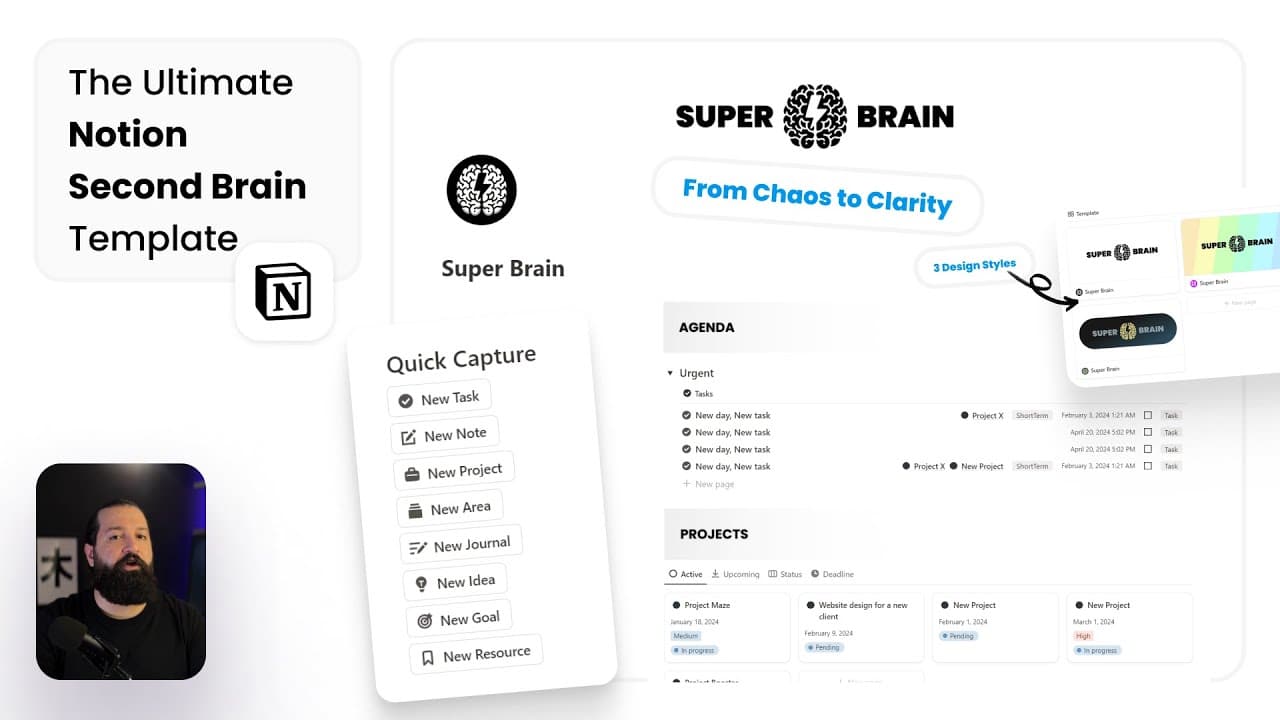 Have you ever felt overwhelmed by the chaos of daily tasks, projects, and ideas? Do you find yourself struggling to keep track of your personal and professional life? Introducing Super Brain for Notion