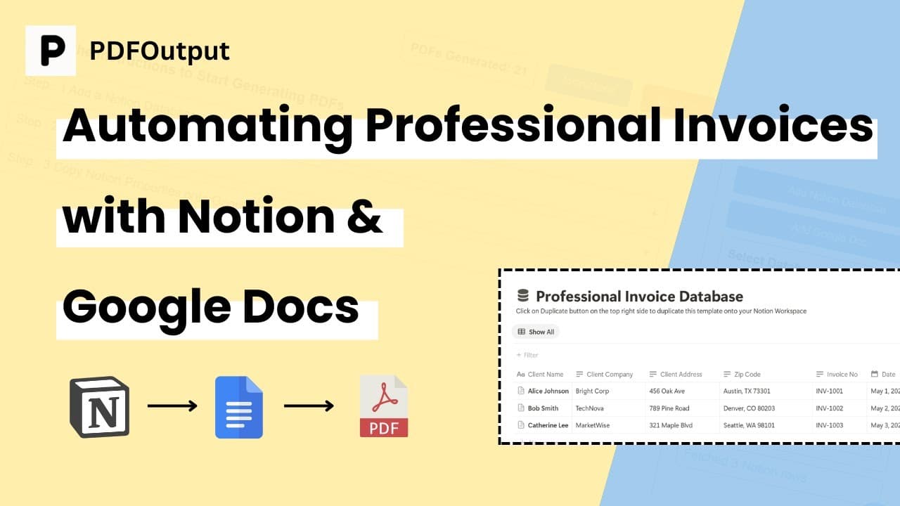 Easy Professional Invoices PDF Creator

Generate Professional Invoices PDFs on automation in PDFOutput from a Notion Database using Google Doc as a template.