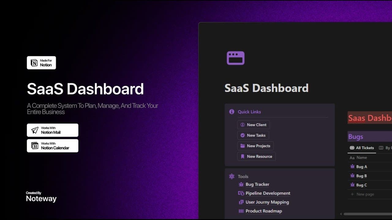 Optimize your SaaS workflow effortlessly with our Notion Template For SaaS – your go-to solution for streamlined collaboration, task organization, and enhanced productivity! | Software as a Service | notion Saas Template | Notion Saas Dashboard