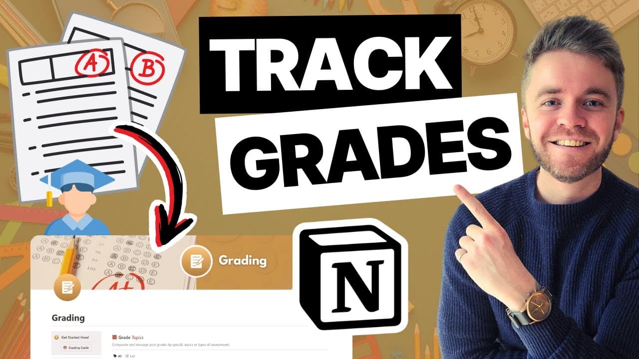 This Grade Tracker helps teachers manage student grades for various assessments. It features databases for Grade Topics, All Grades, and Student Grades, allowing easy categorization and progress tracking. Quick-action buttons streamline grading.