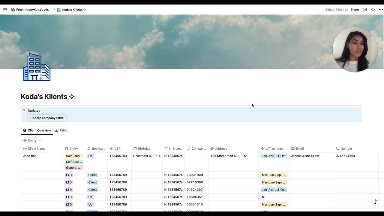 A simple practice management template for small accountancy practices/start ups with the option of connecting to companies house