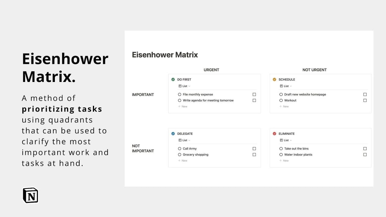 The Eisenhower Matrix is a simple framework for prioritizing tasks. It helps you to decide what to focus on, and when.
