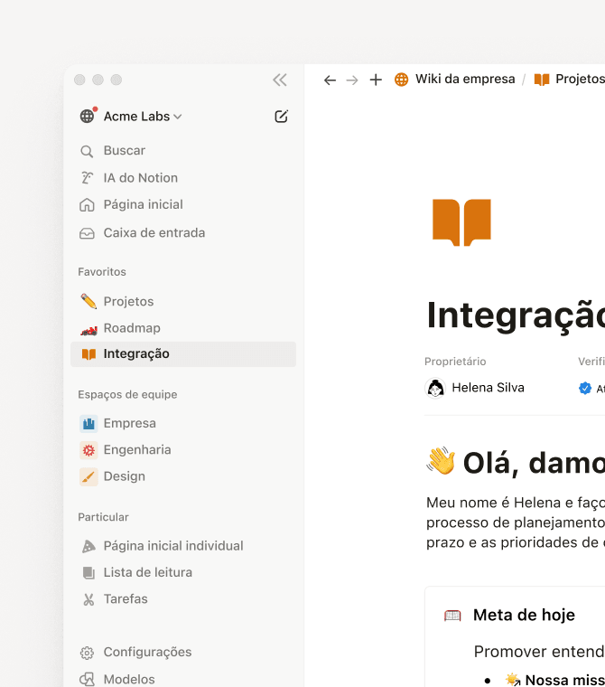 Seu espaço de trabalho conectado para wikis documentos e projetos Notion