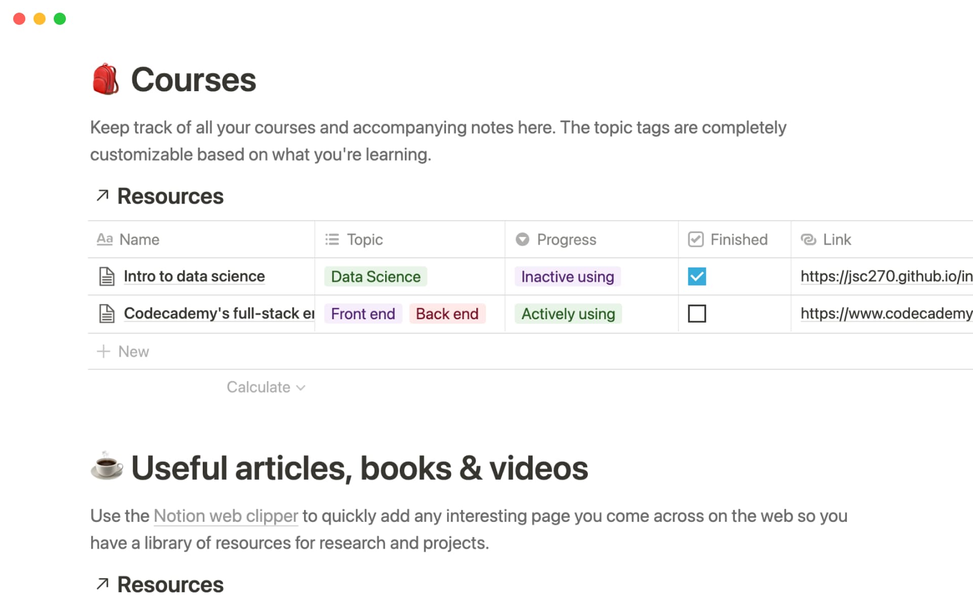 Use Notion to document your resource plan and and have what you need when you need it.