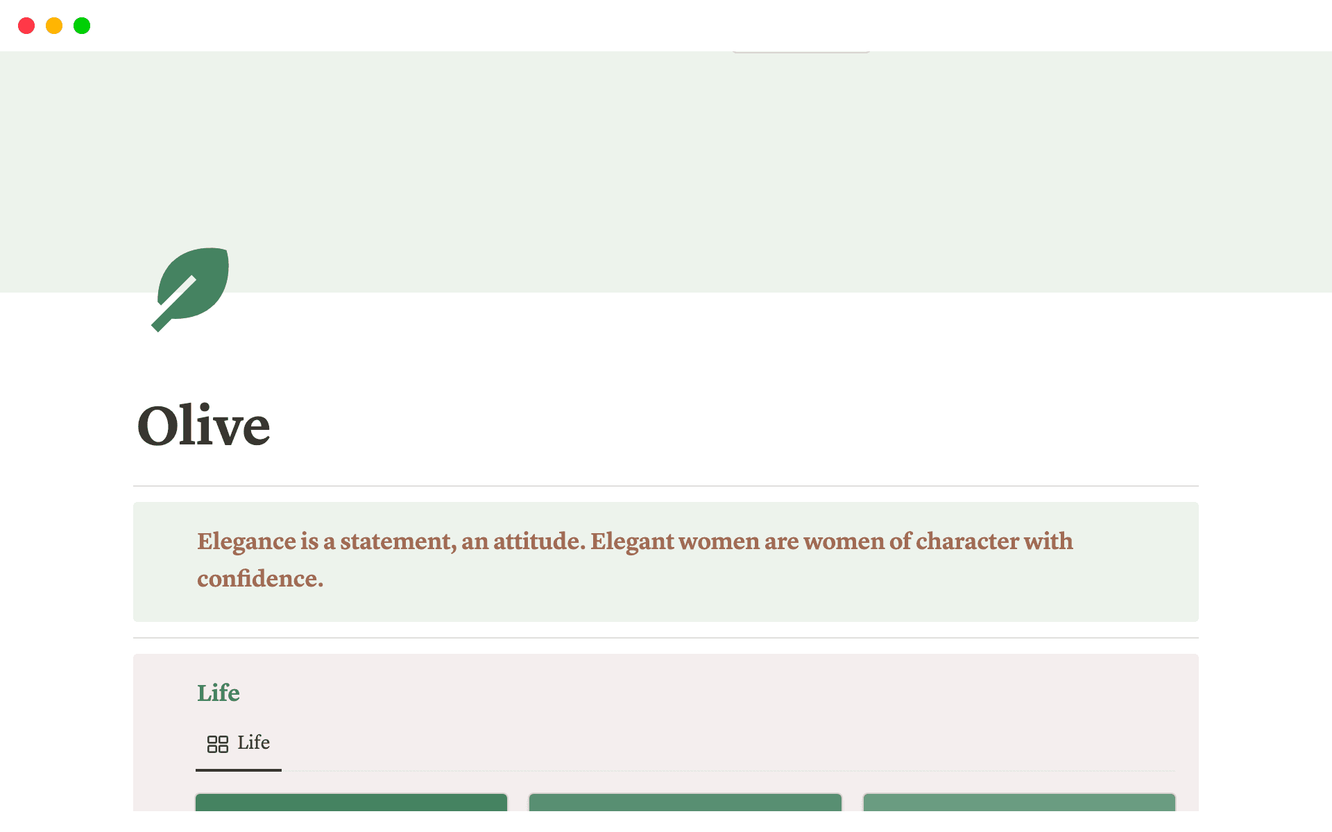 A screenshot of a personal productivity document built in Notion.
