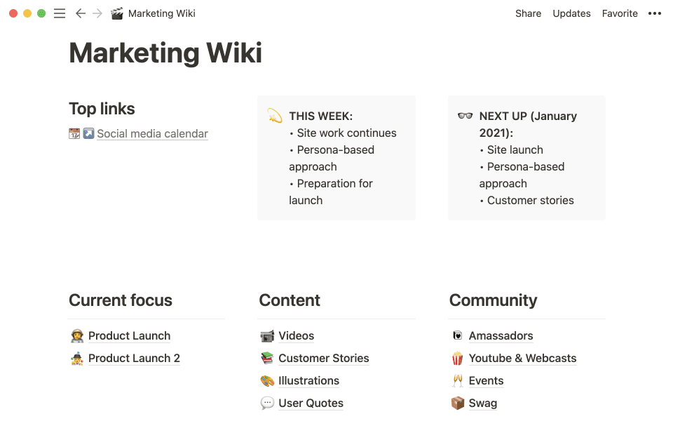 Create your marketing plan in Notion to monitor progress and stay on schedule