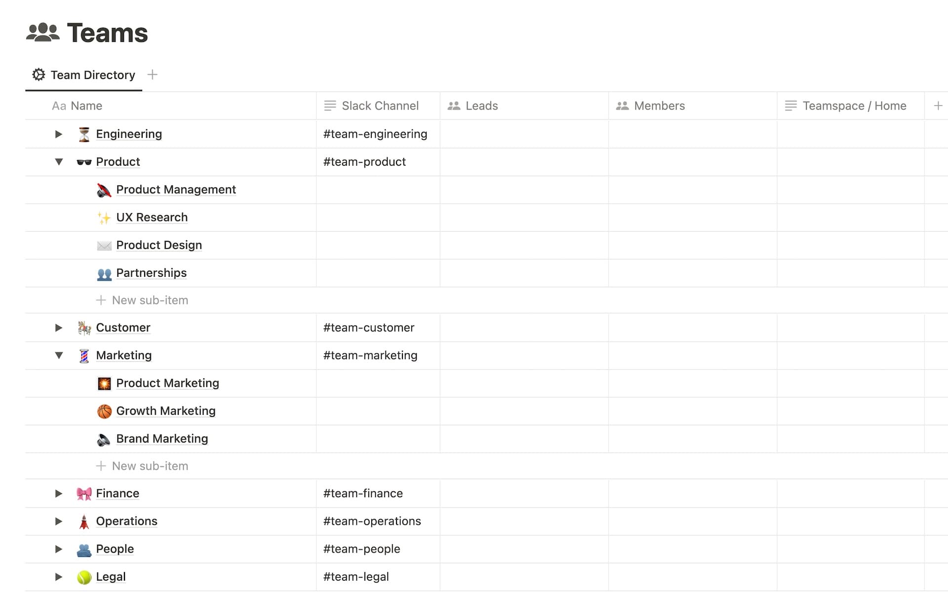 Create different views of your directory for each team or department.
