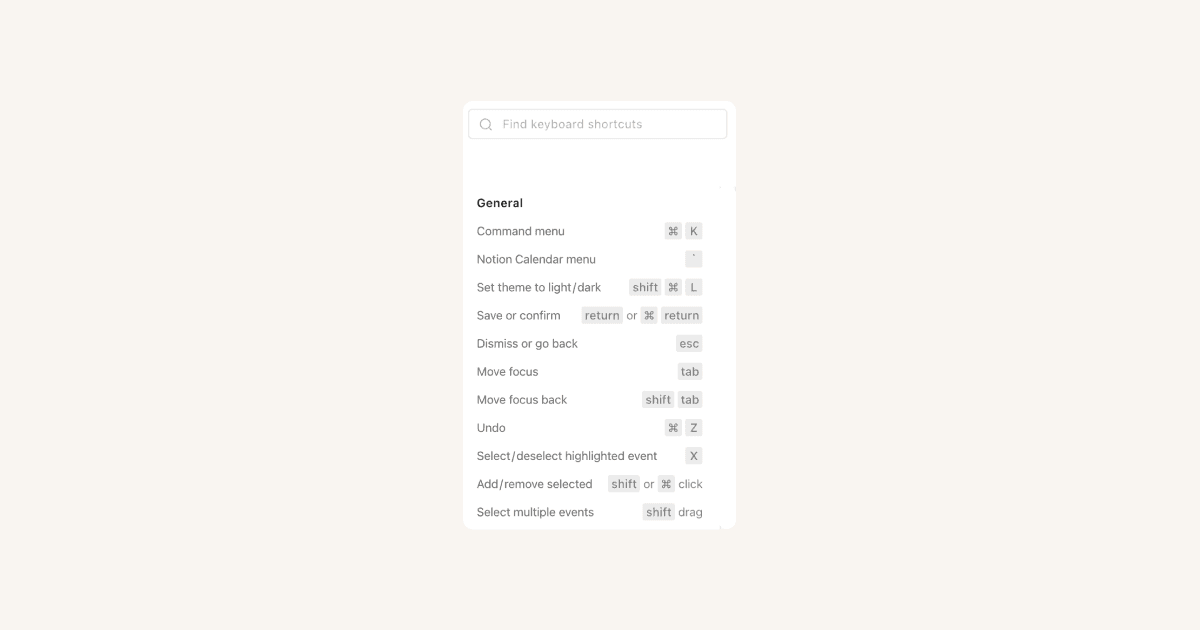 Tastaturkürzel in Notion Calendar