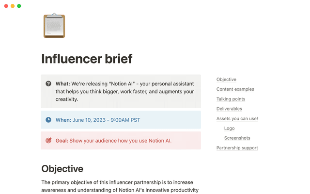 Influencer brief