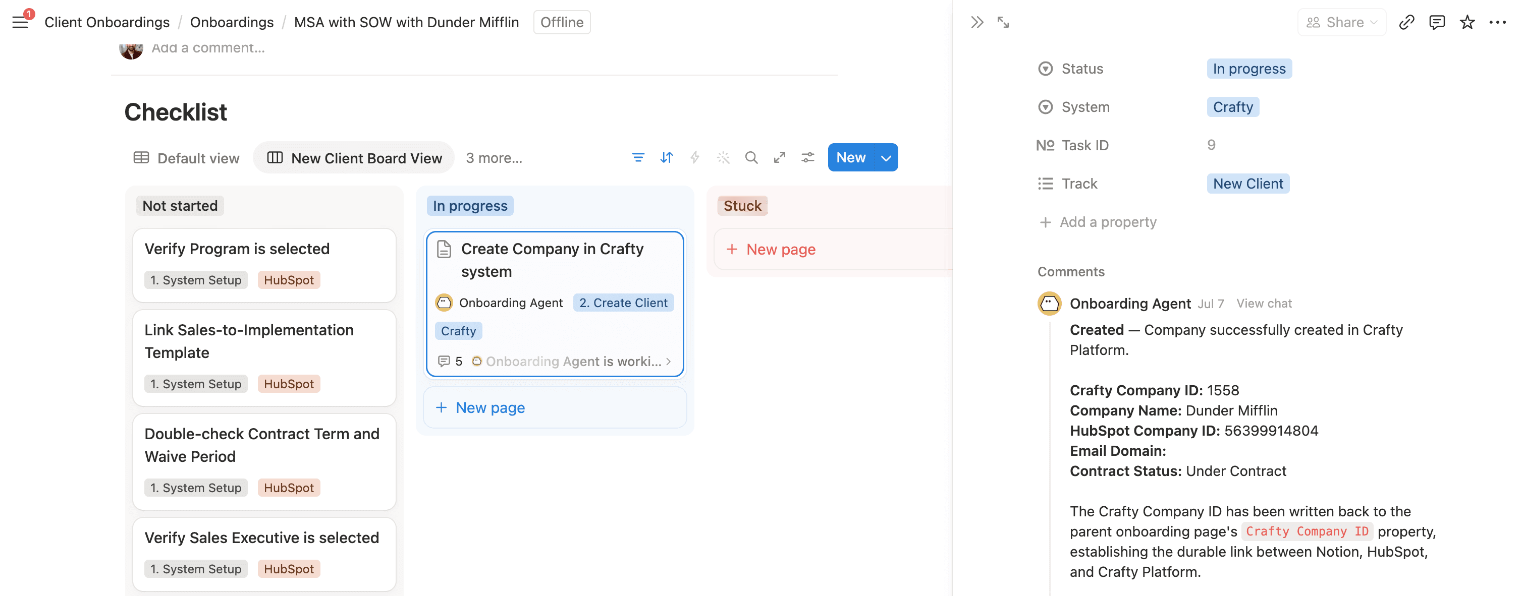Crafty - Client Onboarding Tasks