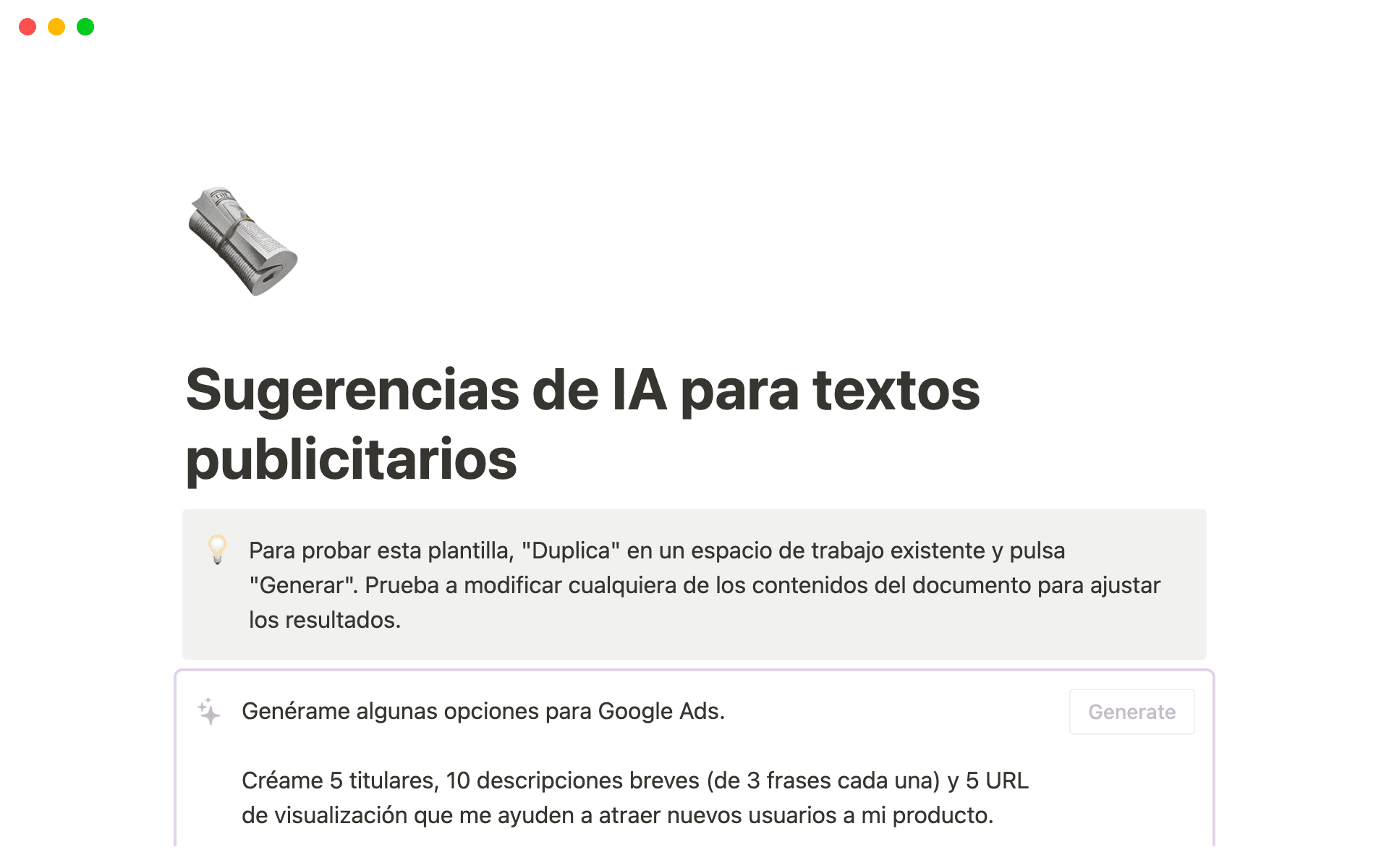 A screenshot of prompts to use for sales with the Notion AI.
