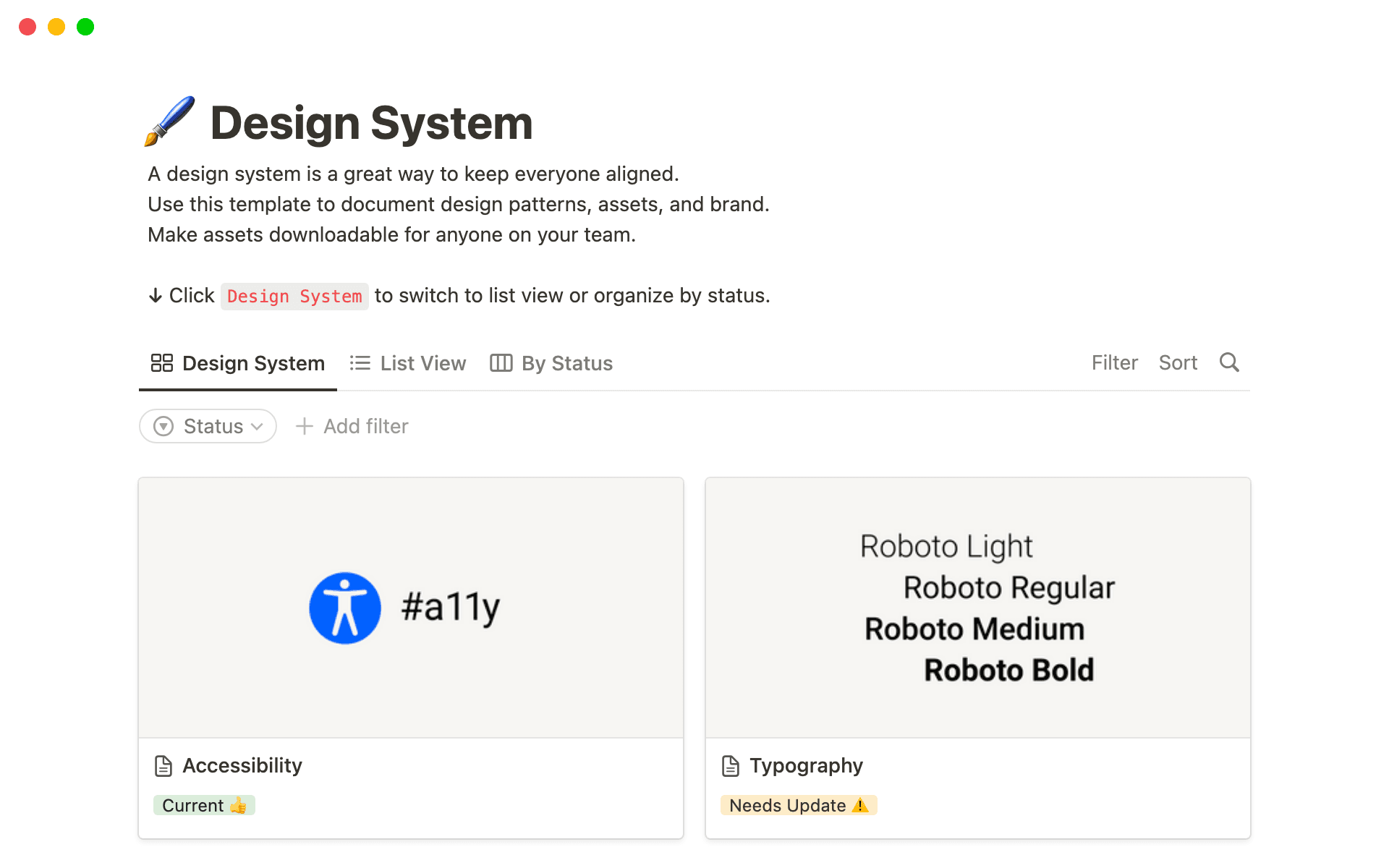 The desktop image for the Design system template