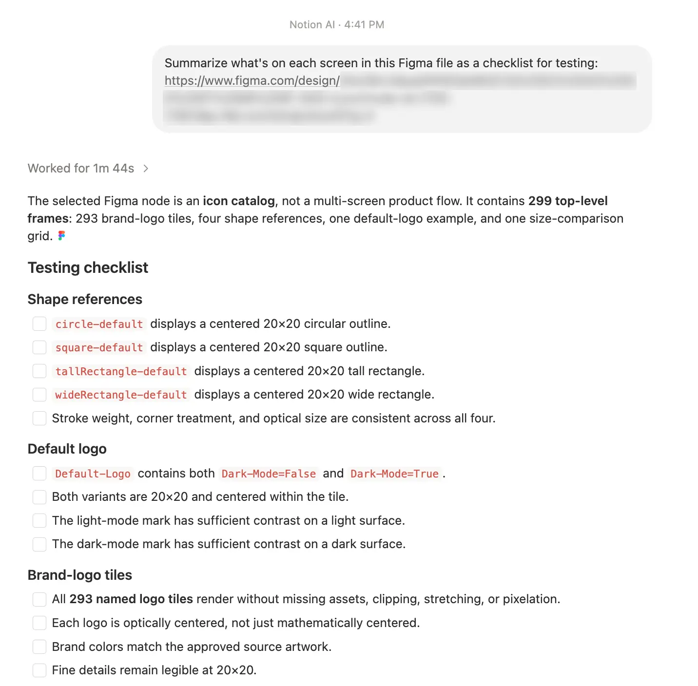 Screenshot—Notion Agent confirms test data