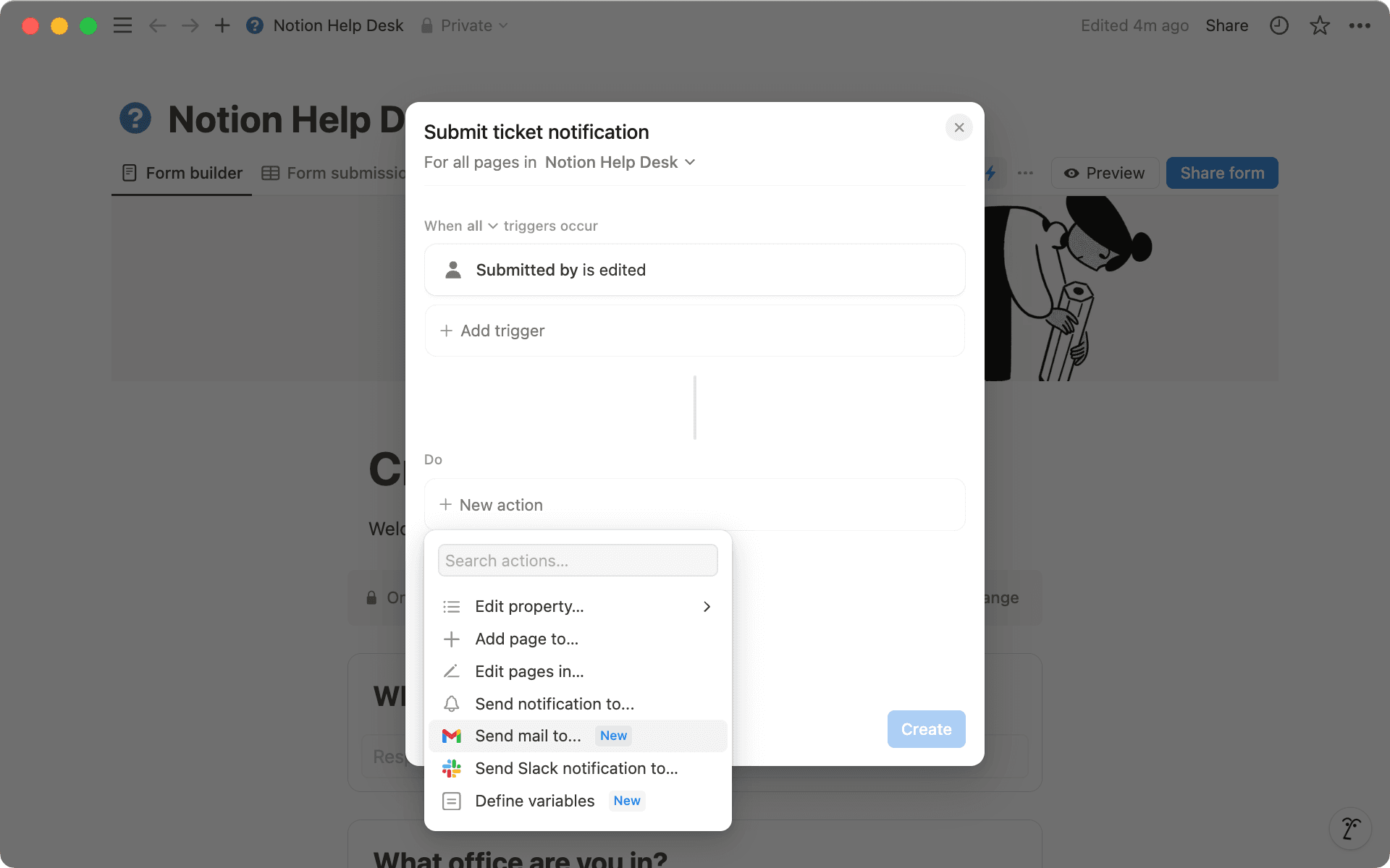 Elige entre Slack o Gmail en la sección de acciones de tu automatización para enviar notificaciones personalizadas.