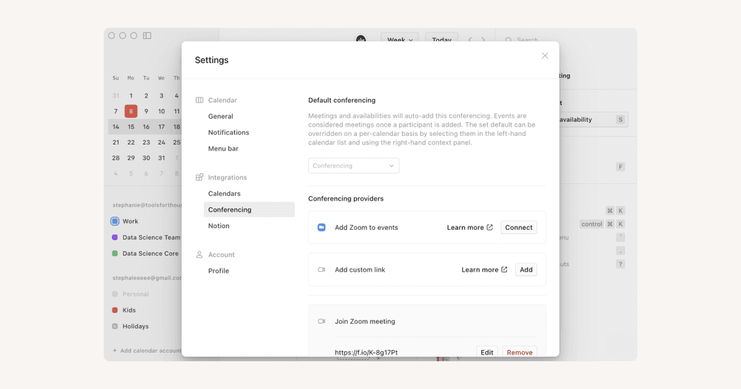 Notion Calendar connections & API
