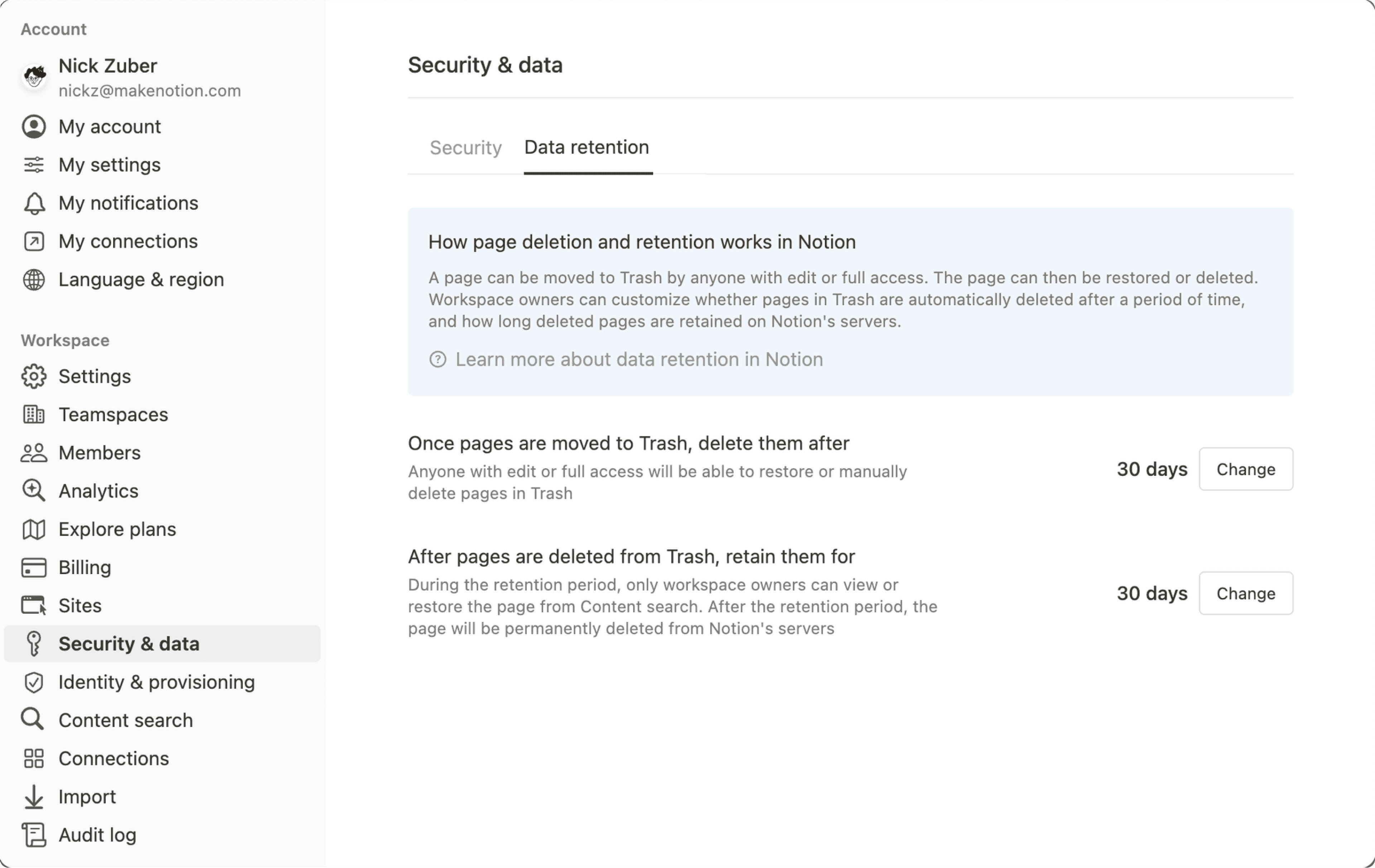 hc: configuración personalizada de retención de datos