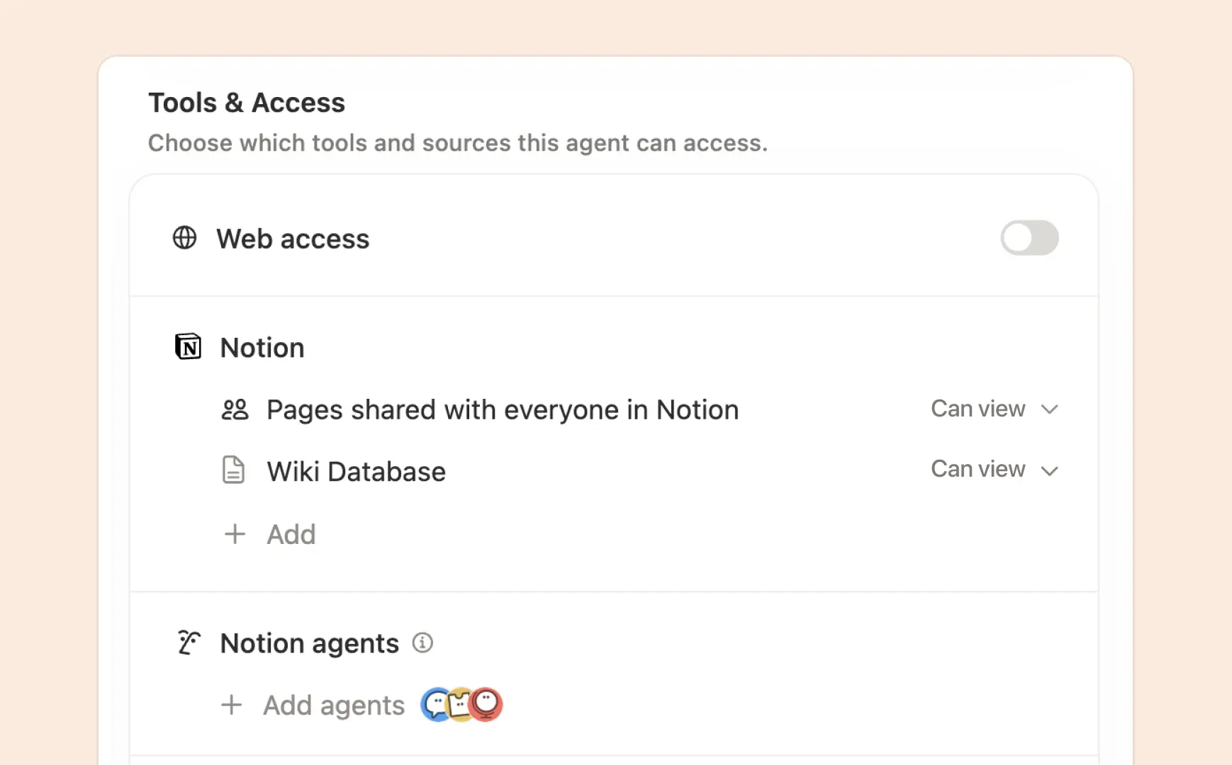 Visual of adding tools and access to the Q&A Agent.