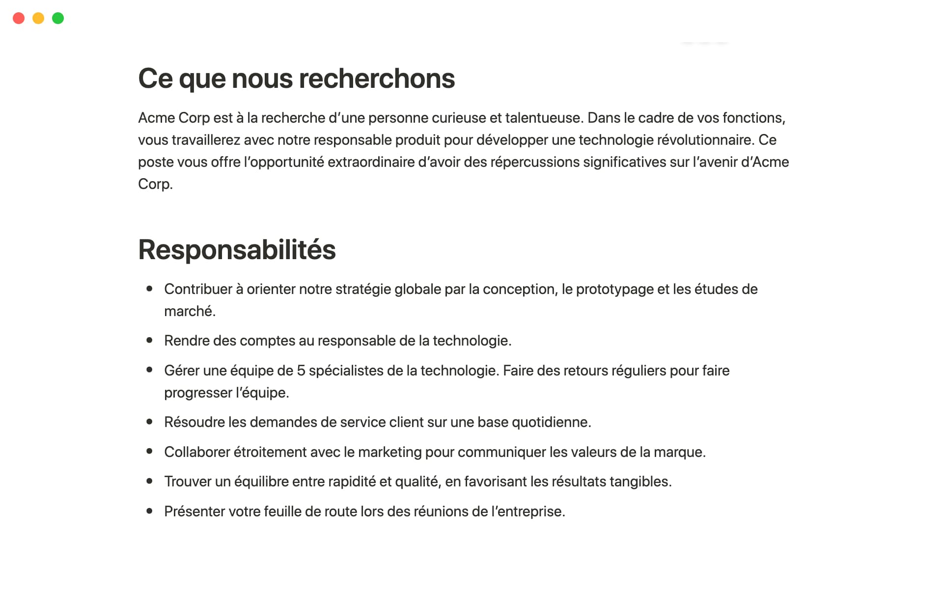 Job description using Notion