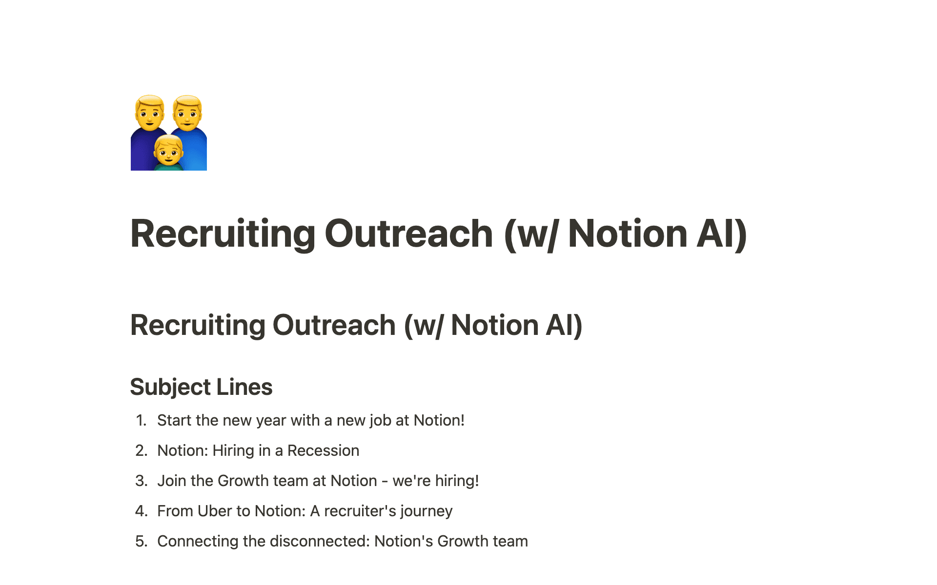 Recruiting outreach template