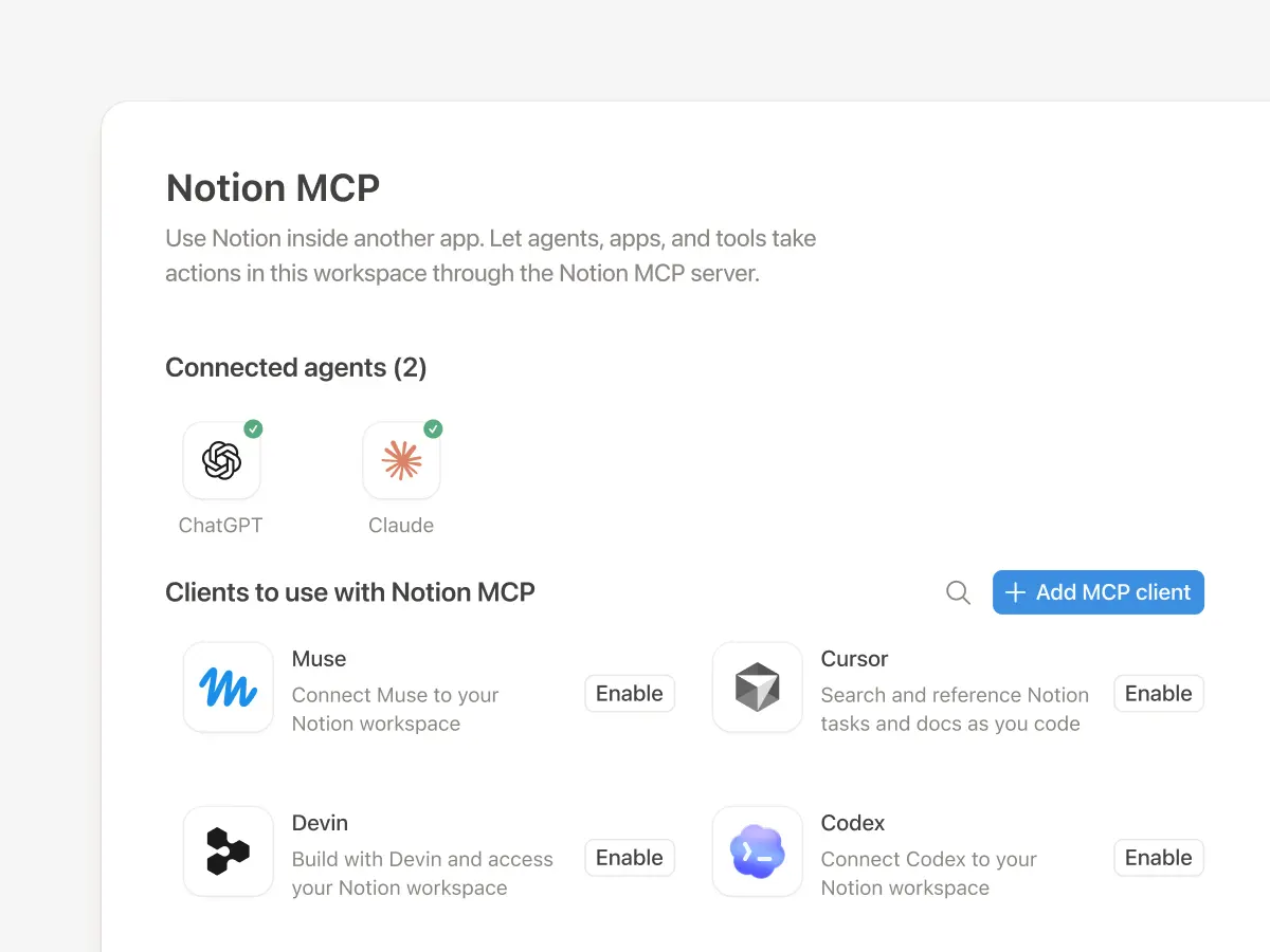 Notion MCP settings