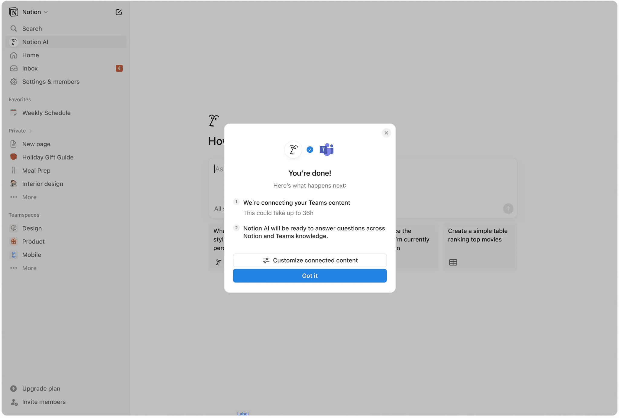 HC: Teams connection completion