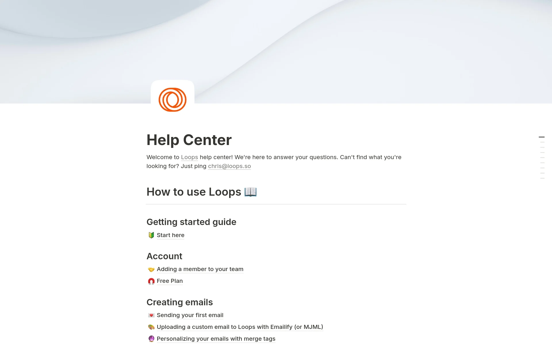 Loops (W22) uses this template to effectively host their FAQs and guides, maintaining a structured and organized Help Center.