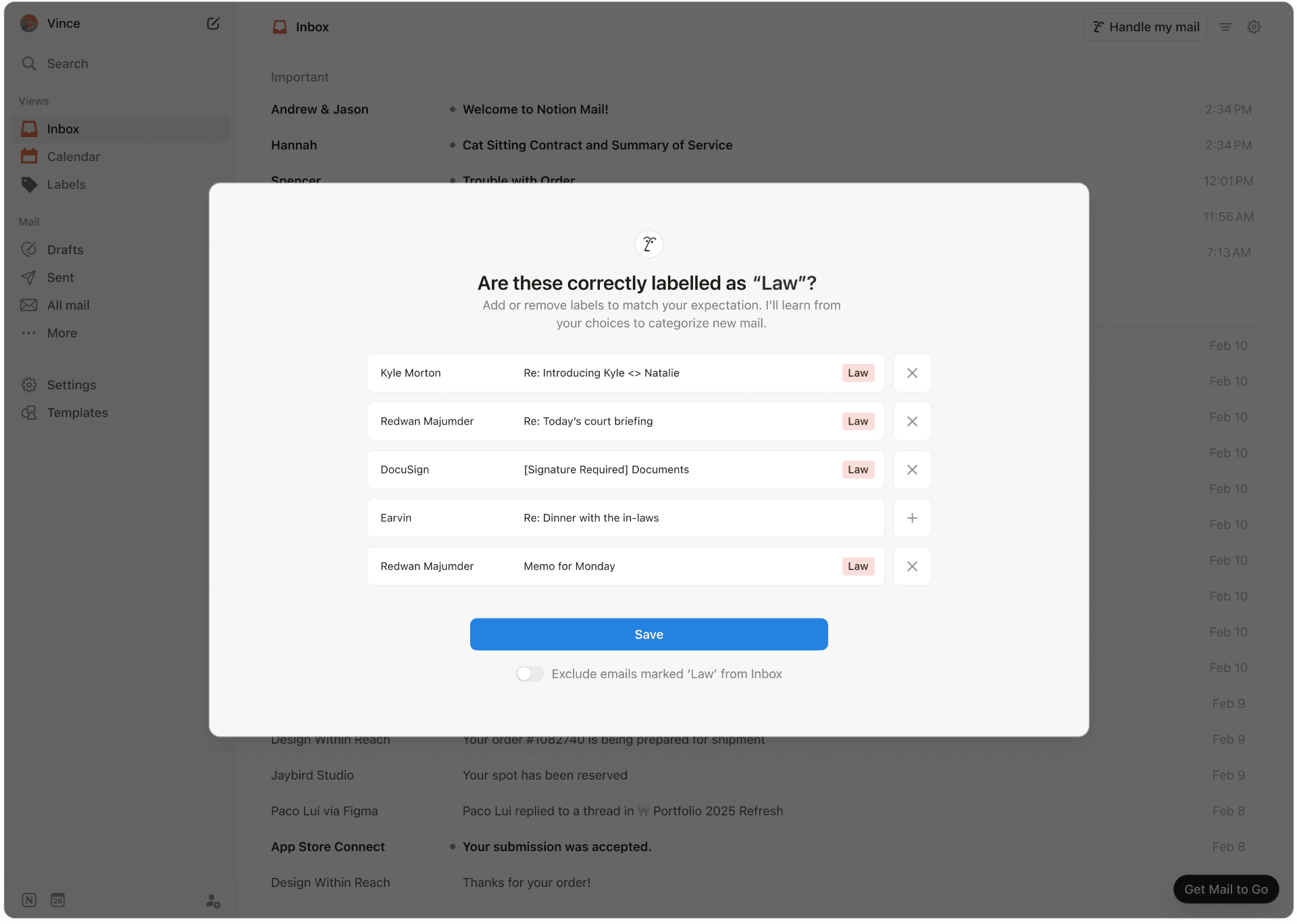 Notion Mail labels