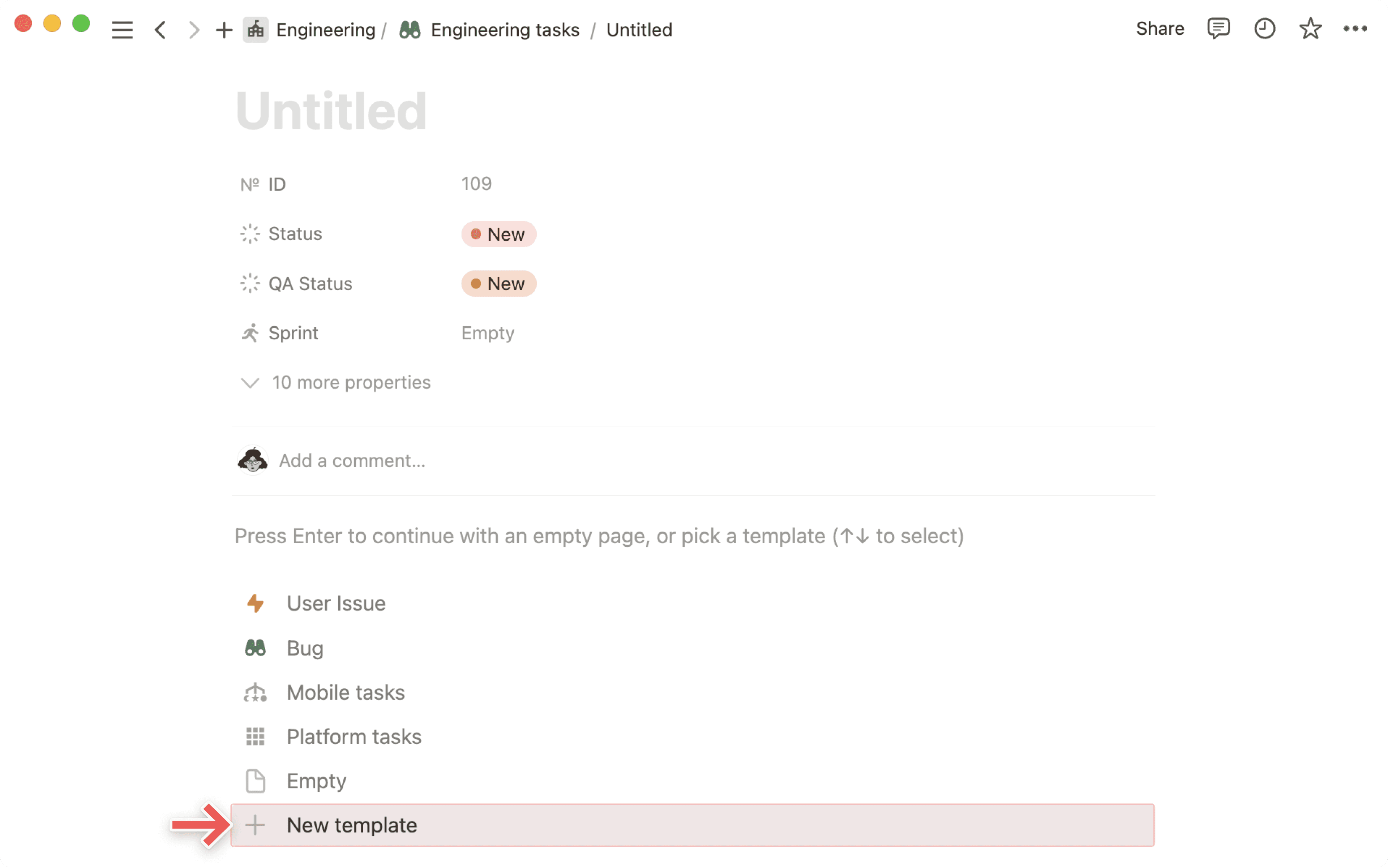 Ny DB-skabelon fra underside