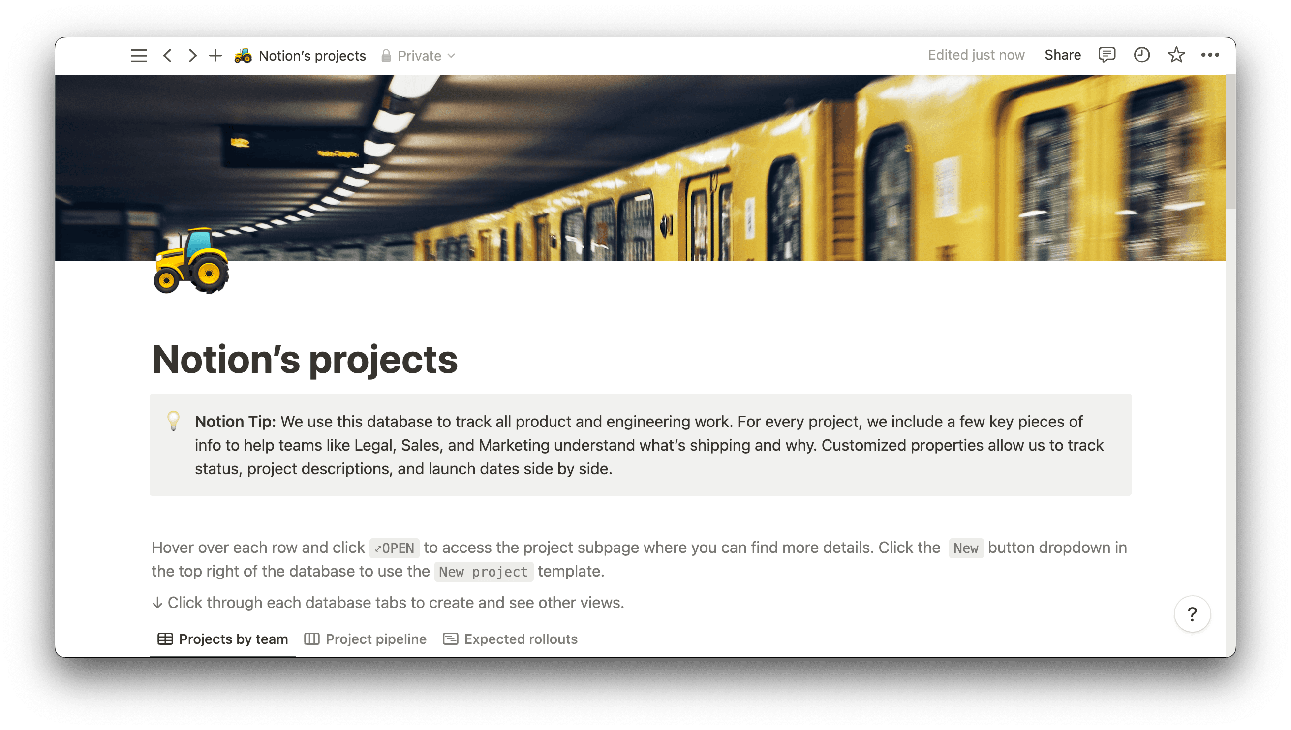 Notion's projects template
