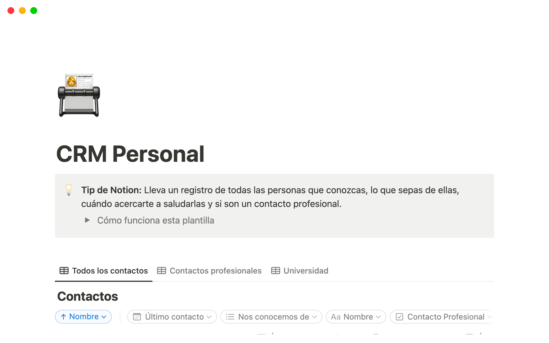 The desktop image for the Personal CRM template