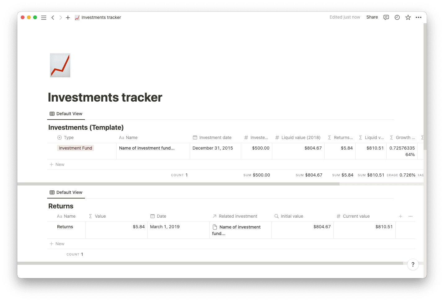 Investments tracker template thumbnail
