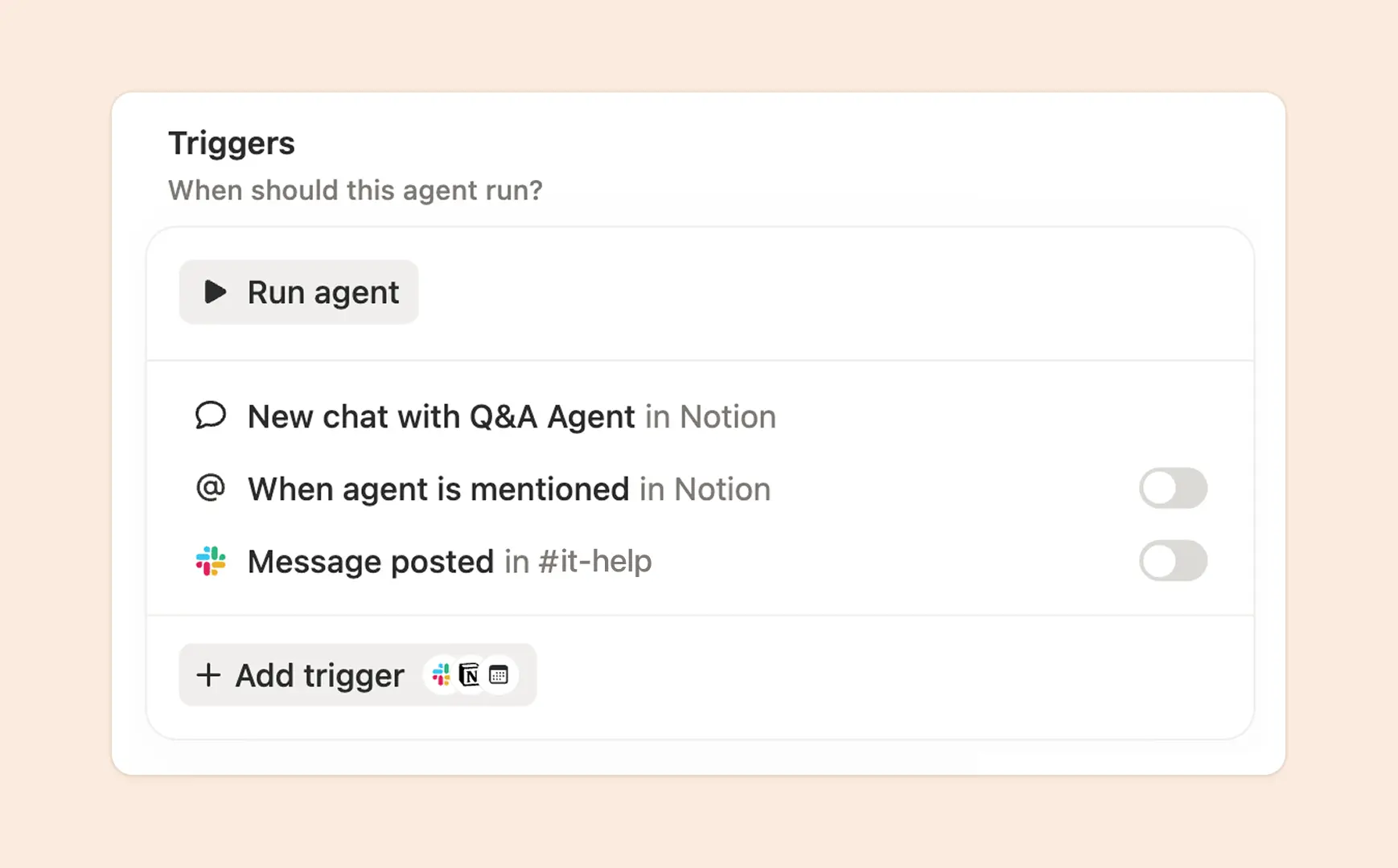 Setting up triggers and access for the agent.