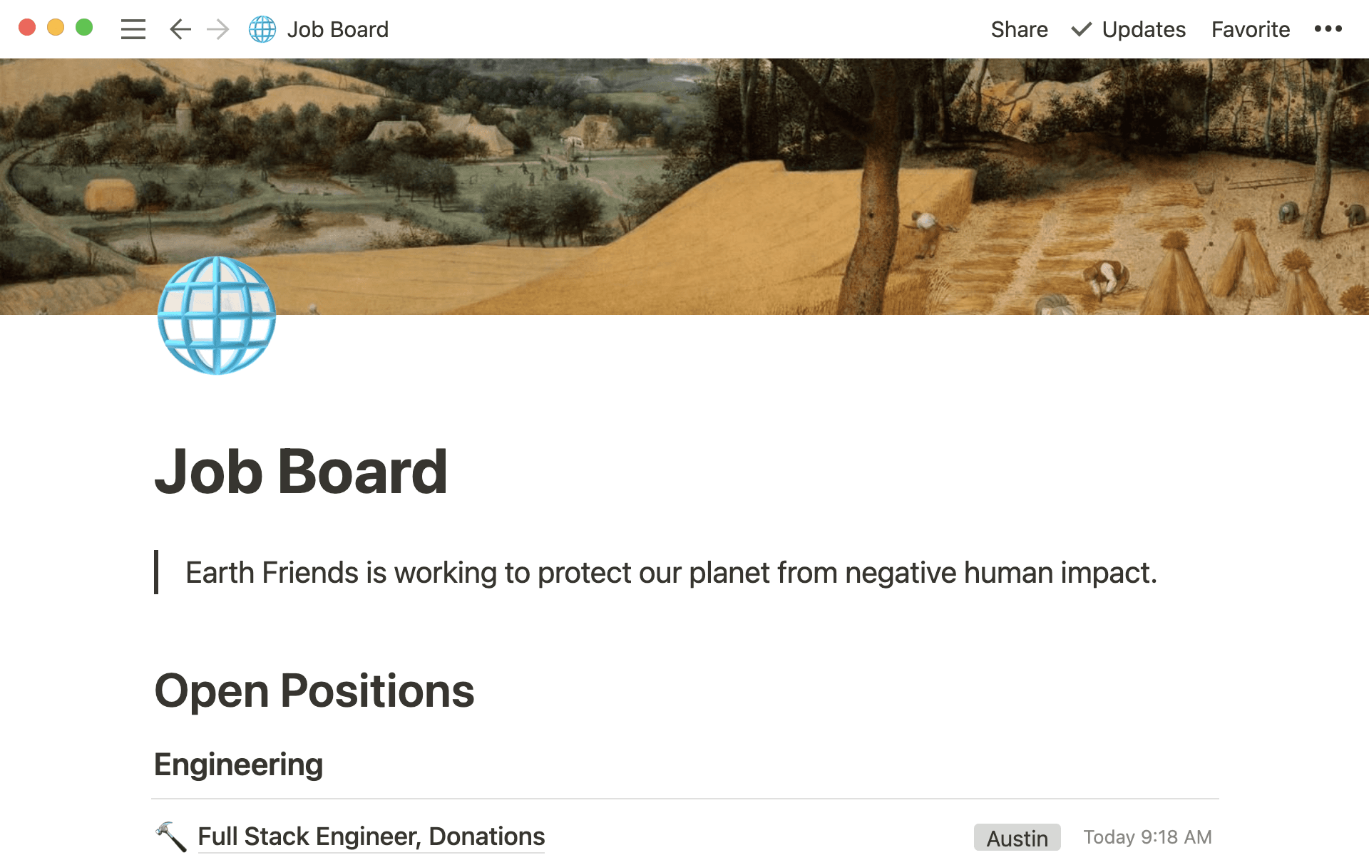 Documento con ofertas de empleo en organizaciones sin ánimo de lucro y sus ubicaciones.