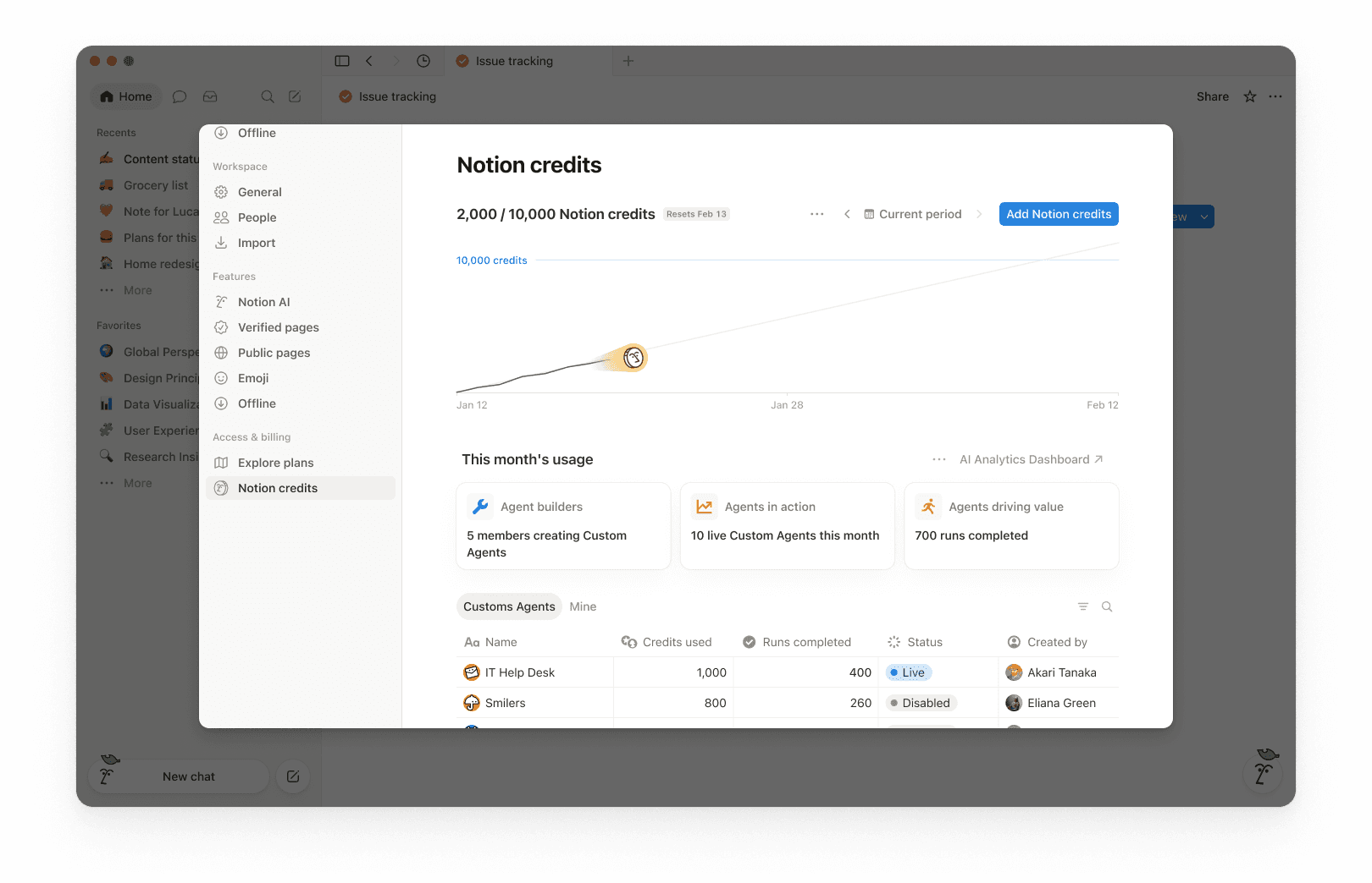 HC: Notion credits dashboard