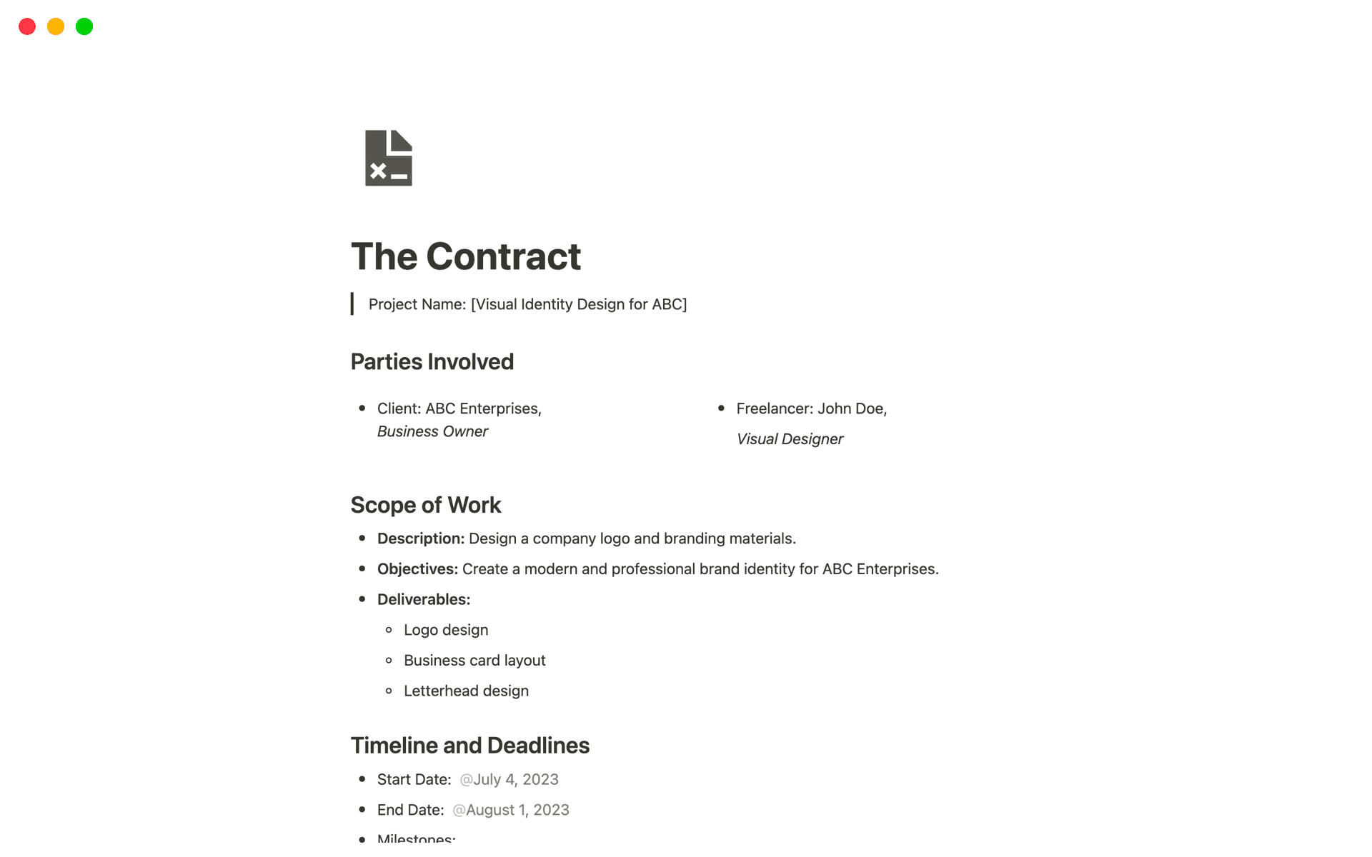 The Comprehensive Freelance Contract Notion template provides a solid foundation for freelancers and clients engaging in various projects.