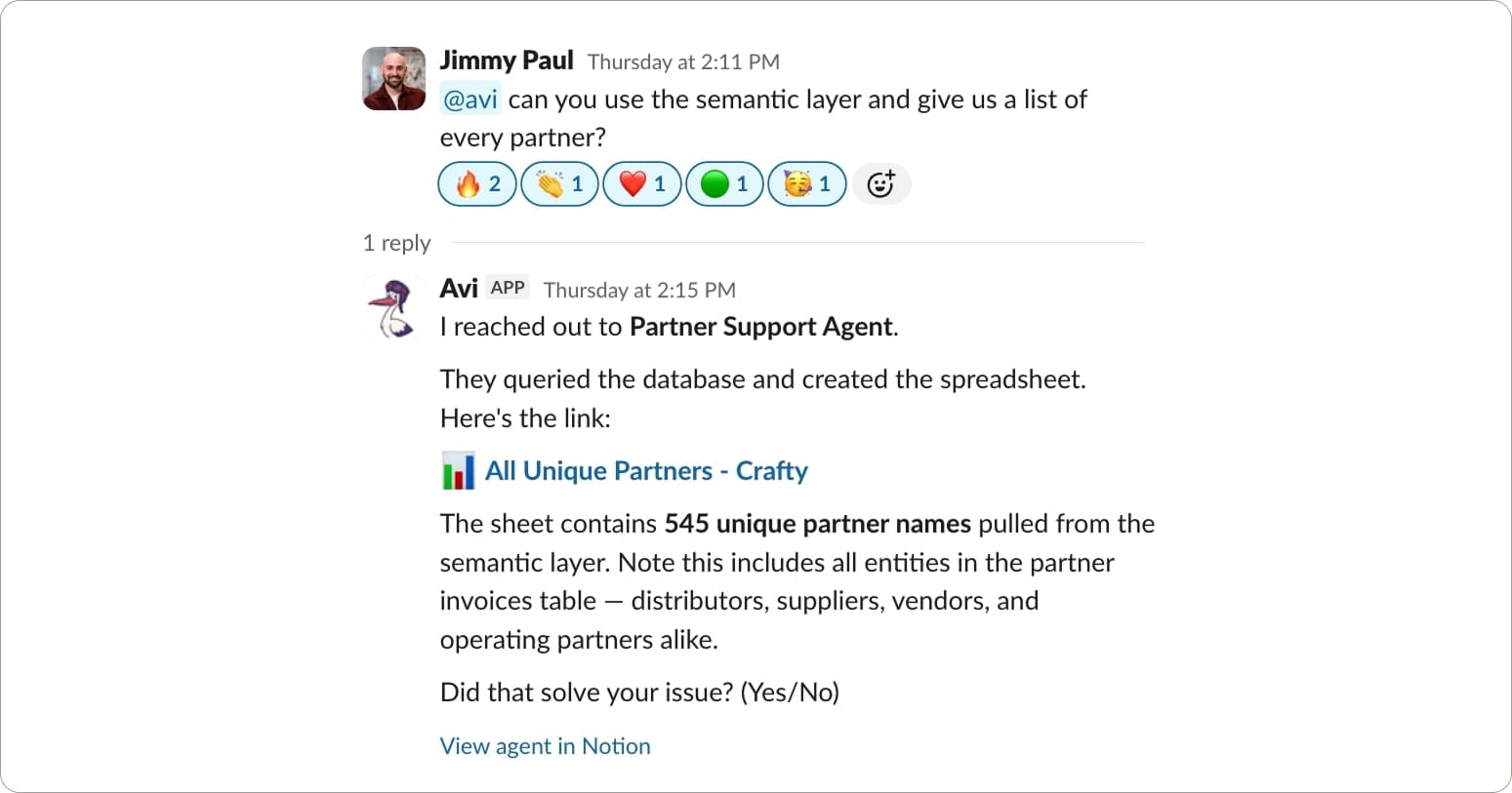 Crafty - Avi in Slack