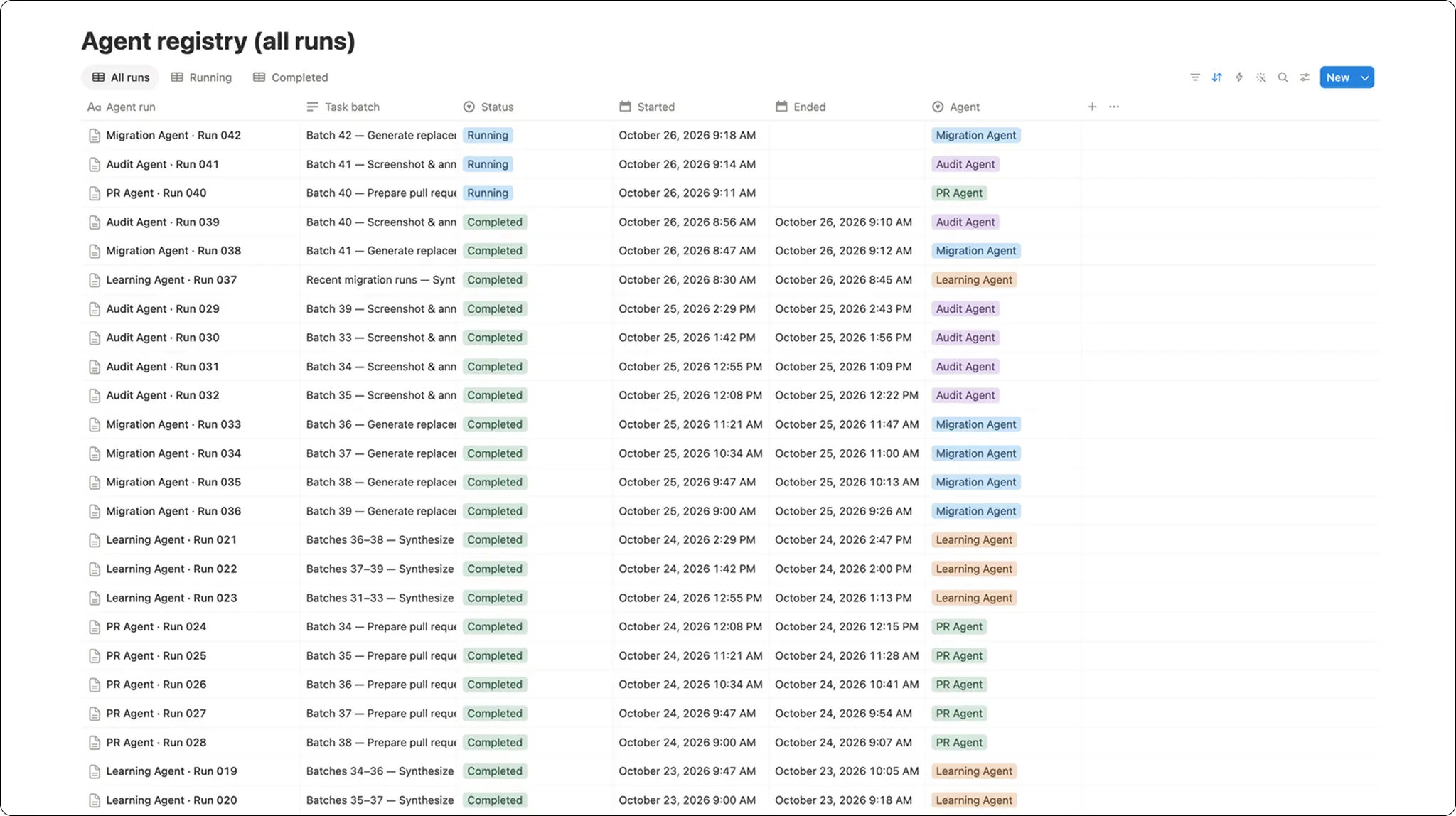 A screenshot of the agent registry log.