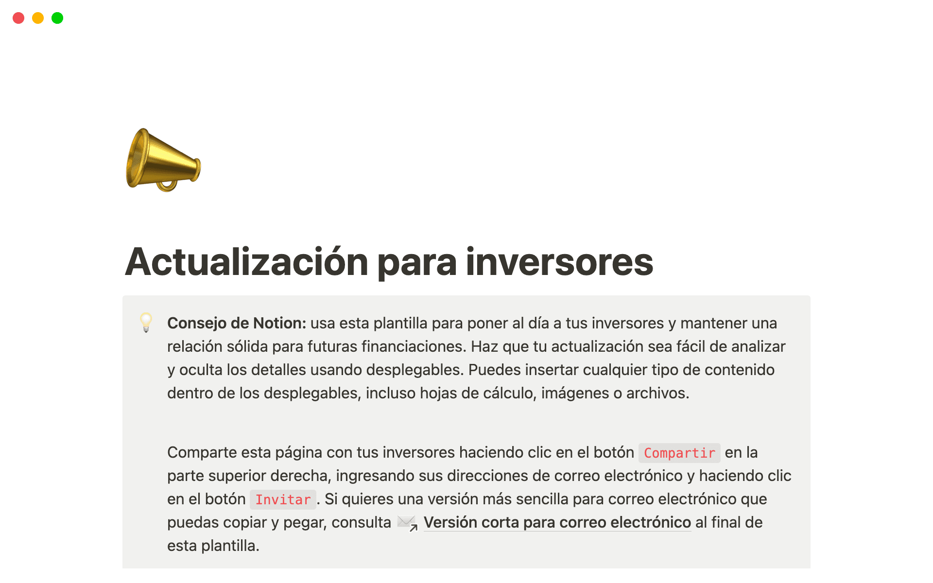 investor update template hero