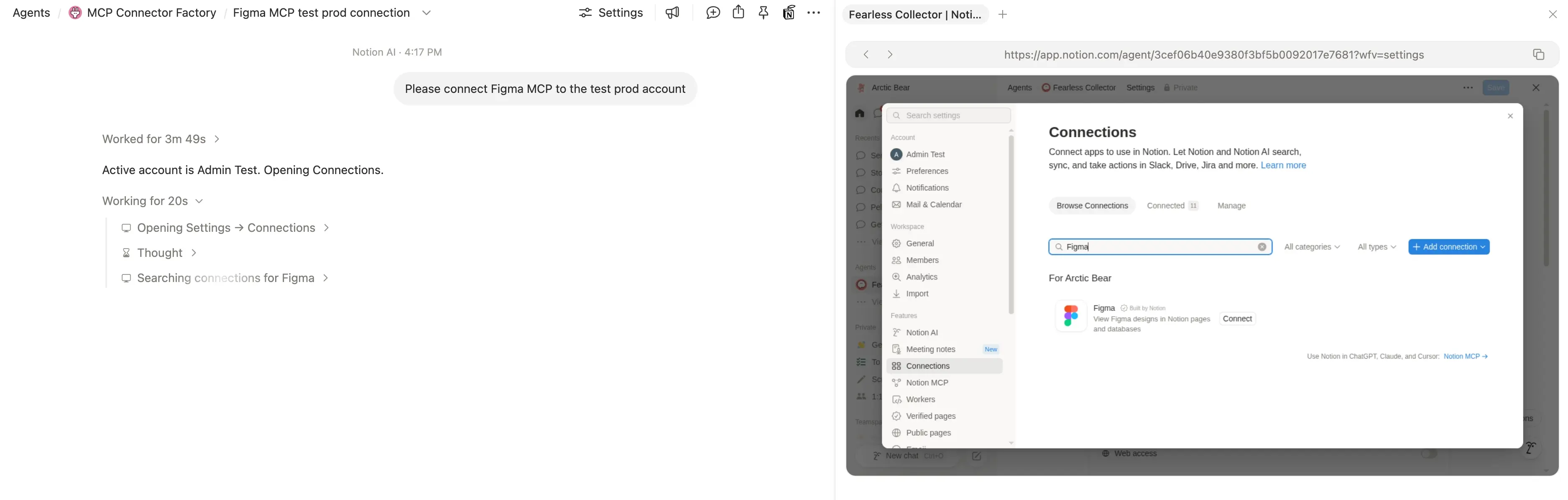 Screenshot—Notion Agent connects to Figma