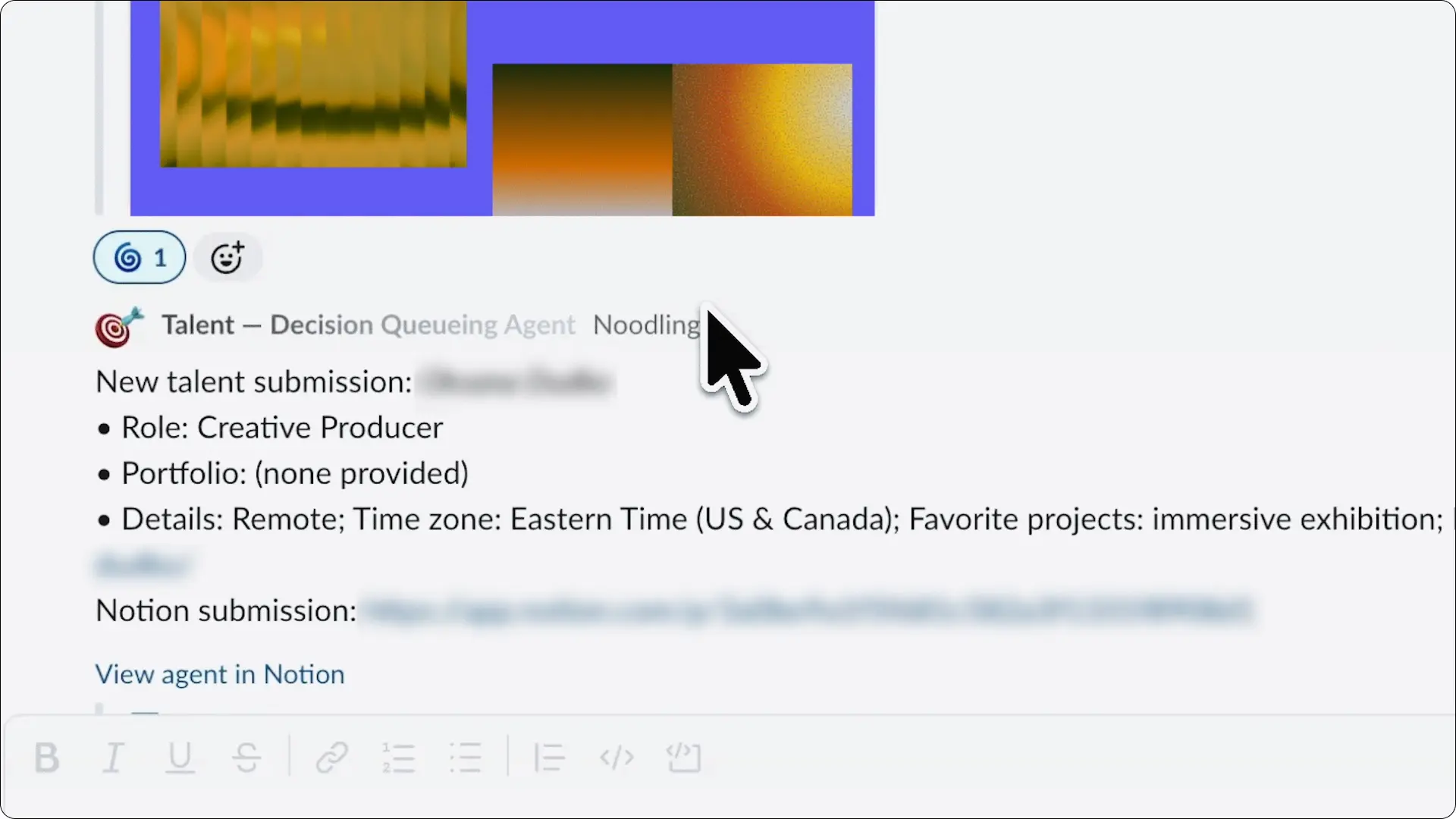 Little Plains rebuilt their hiring process after a viral post. Now, when someone applies, a Notion agent sends a Slack with the candidate's portfolio. The leadership team can add their special emoji to automatically email the candidate to book a call.